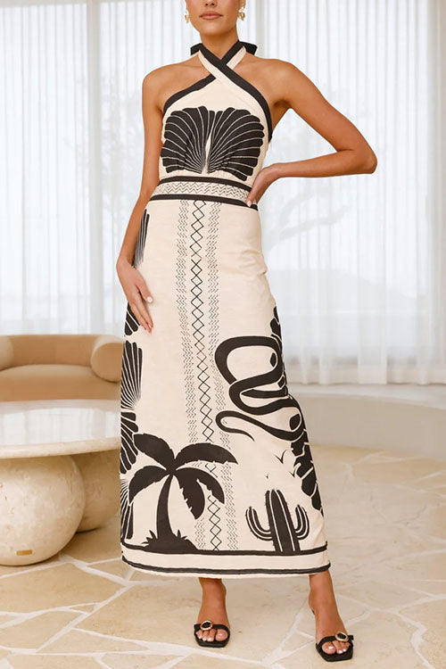 Karladress Palm Canyon Print Criss Cross Halter Maxi Dress