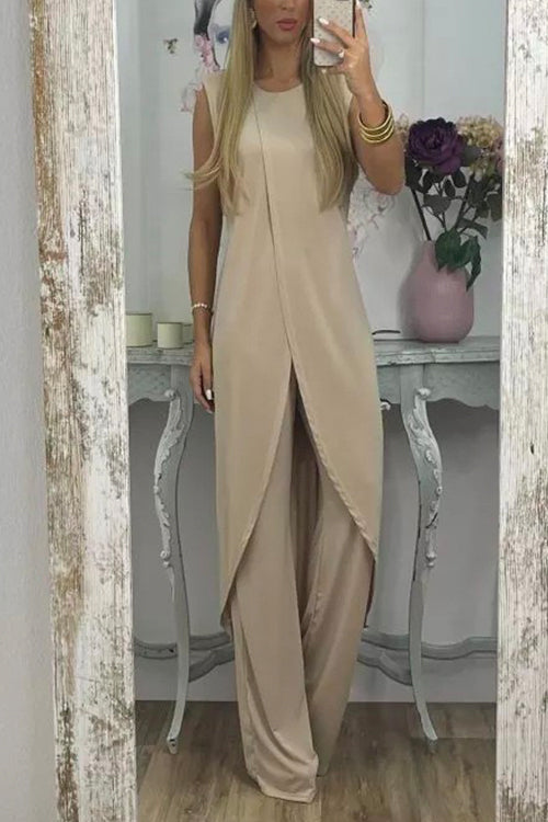 Karladress Chic Tulip Hem Sleeveless Long Top Wide Leg Pants Set