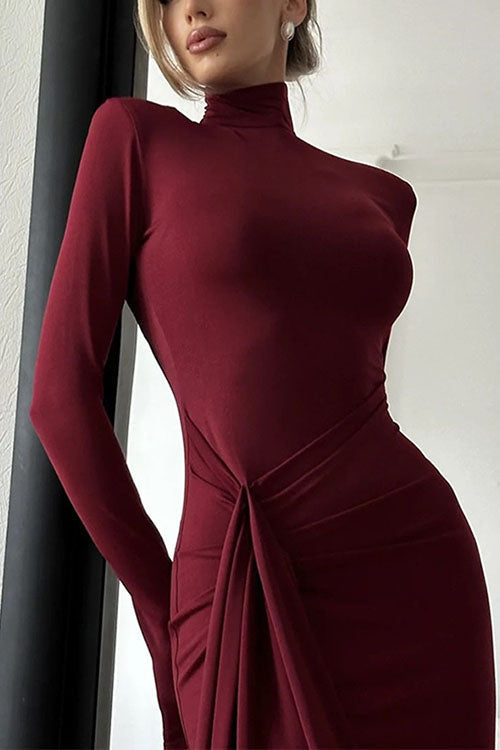 Karladress Turtleneck Ruched High Slit Maxi Party Dress