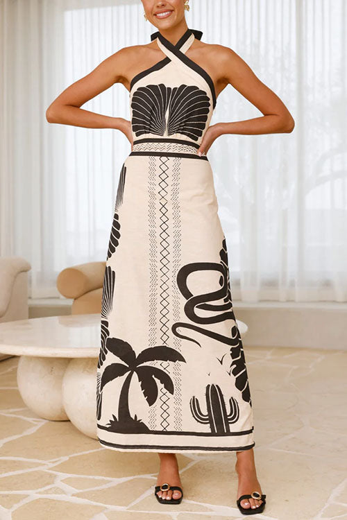 Karladress Palm Canyon Print Criss Cross Halter Maxi Dress