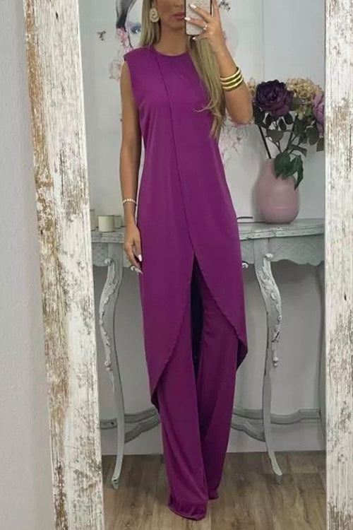 Karladress Chic Tulip Hem Sleeveless Long Top Wide Leg Pants Set