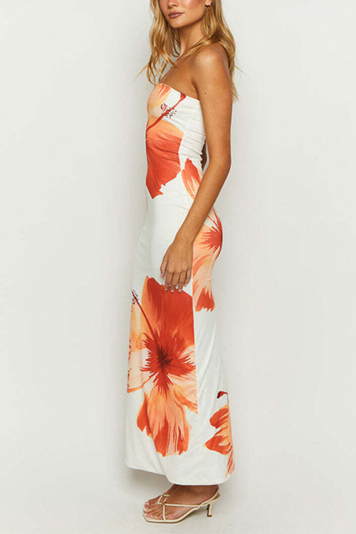 Karladress Strapless Tube Floral Print Maxi Vacation Dress