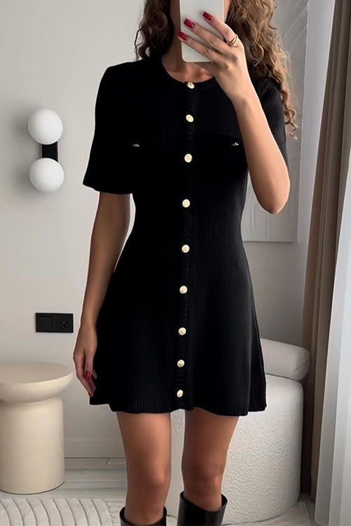 Karladress Short Sleeves Button Down Mini Knit Dress