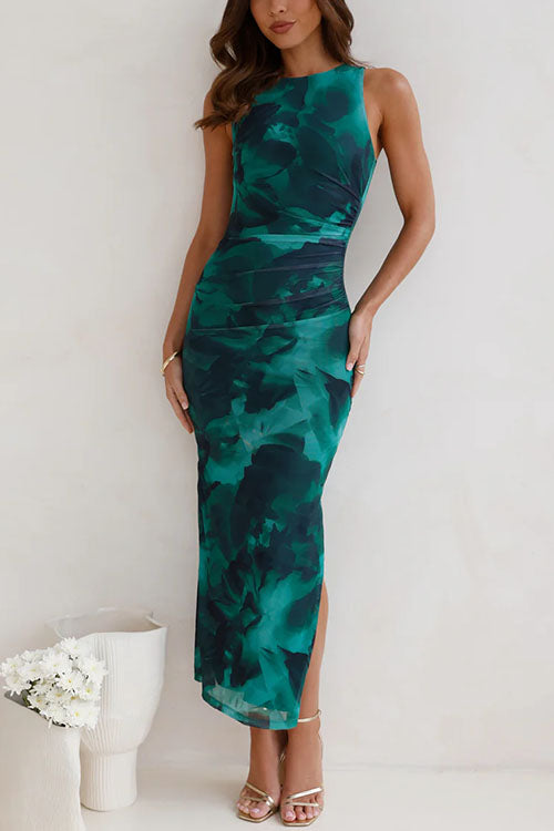 Karladress Sleeveless Side Slit Printed Bodycon Midi Dress