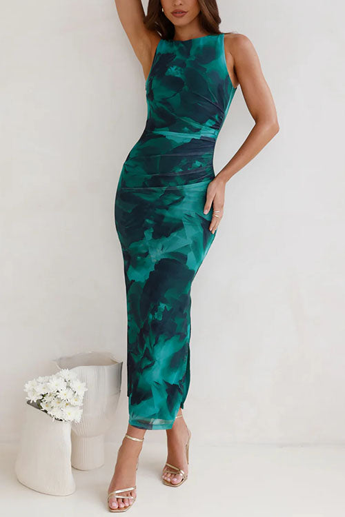 Karladress Sleeveless Side Slit Printed Bodycon Midi Dress