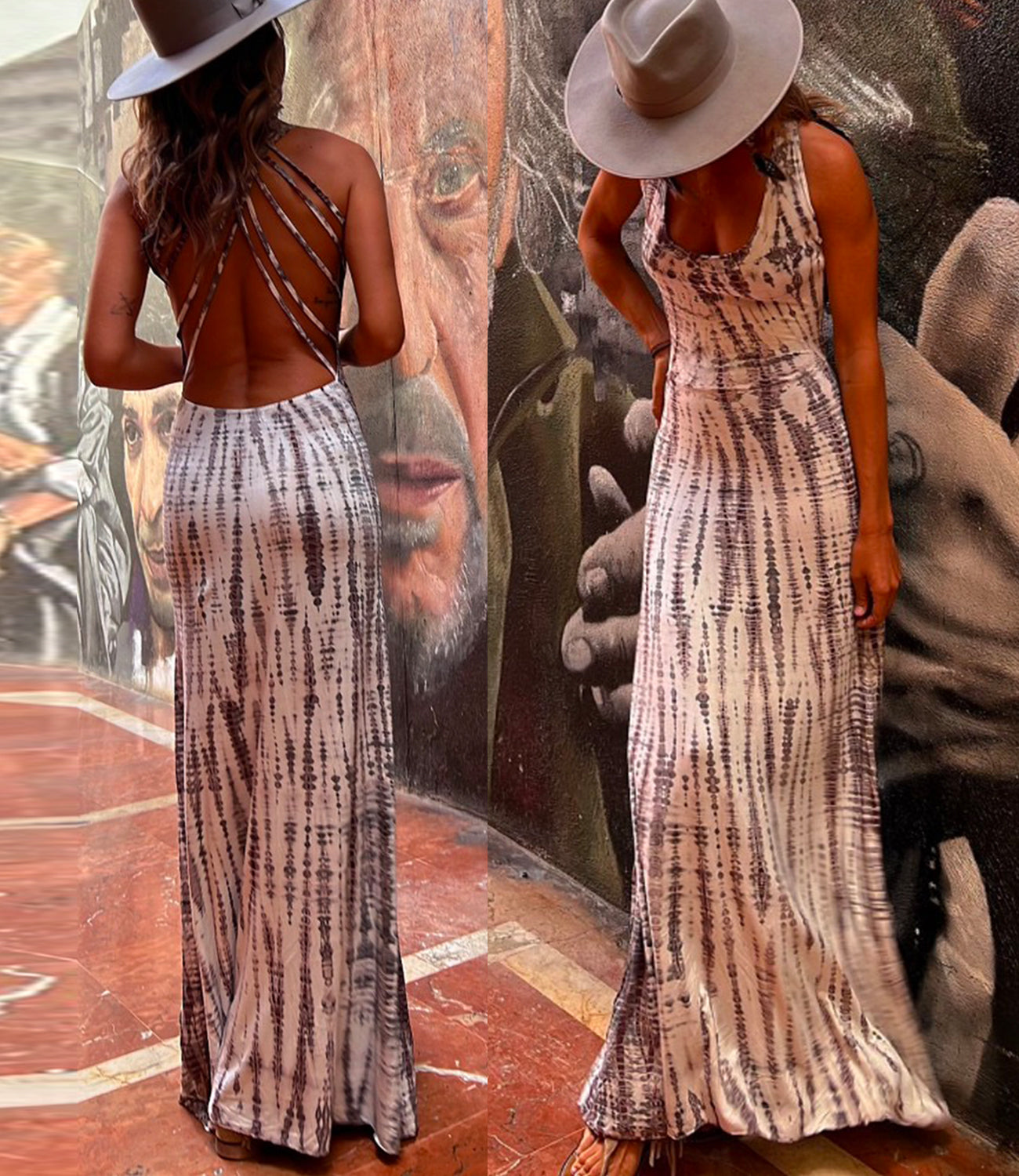 Karladress Criss Cross Open Back Tie Dye Maxi Dress