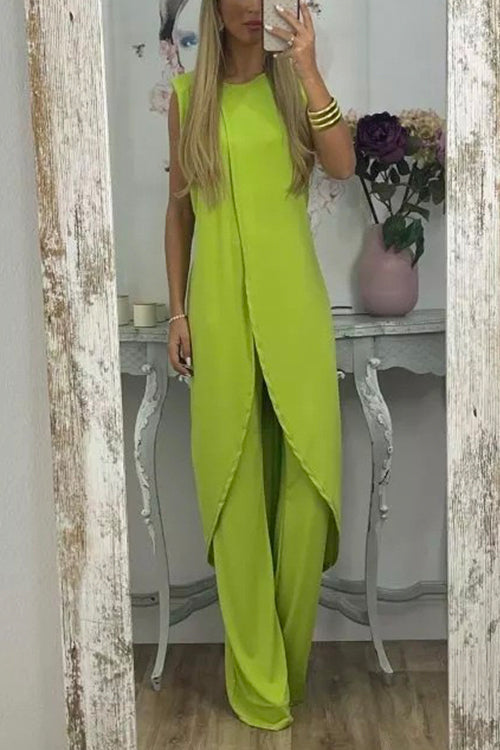 Karladress Chic Tulip Hem Sleeveless Long Top Wide Leg Pants Set