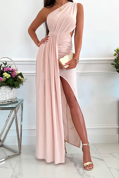 Karladress One Shoulder Cut Out Waist High Slit Maxi Party Dress