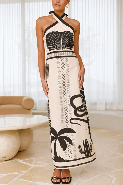 Karladress Palm Canyon Print Criss Cross Halter Maxi Dress