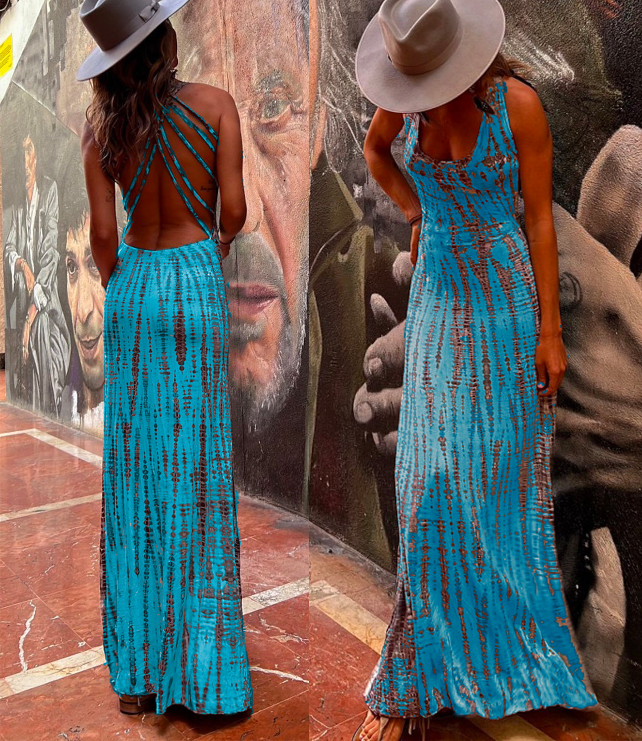 Karladress Criss Cross Open Back Tie Dye Maxi Dress