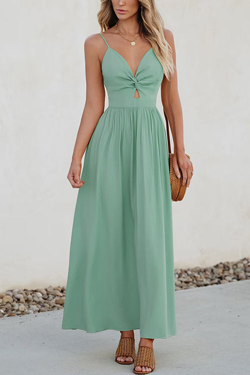 Karladress Twist V Neck Tie Back Cut Out Swing Maxi Cami Dress