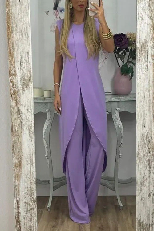 Karladress Chic Tulip Hem Sleeveless Long Top Wide Leg Pants Set