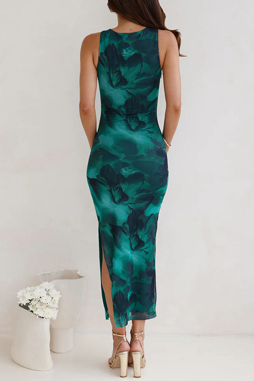 Karladress Sleeveless Side Slit Printed Bodycon Midi Dress