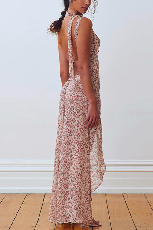 Karladress Sleeveless Open Back Slit Floral Print Maxi Flowy Dress