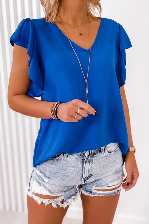 Karladress V Neck Flare Sleeve Solid Summer Top