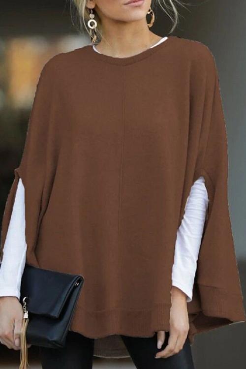 Karladress Solid Crewneck Batwing Sleeve Cloak Pullovers