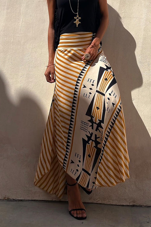 Karladress High Waist Stripes Splice Printed Maxi Irregular Skirt