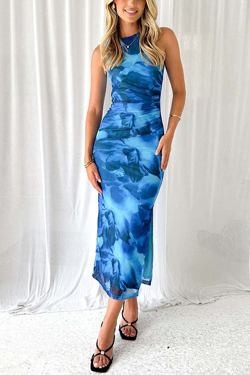 Karladress Sleeveless Side Slit Printed Bodycon Midi Dress