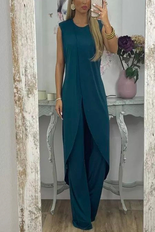 Karladress Chic Tulip Hem Sleeveless Long Top Wide Leg Pants Set