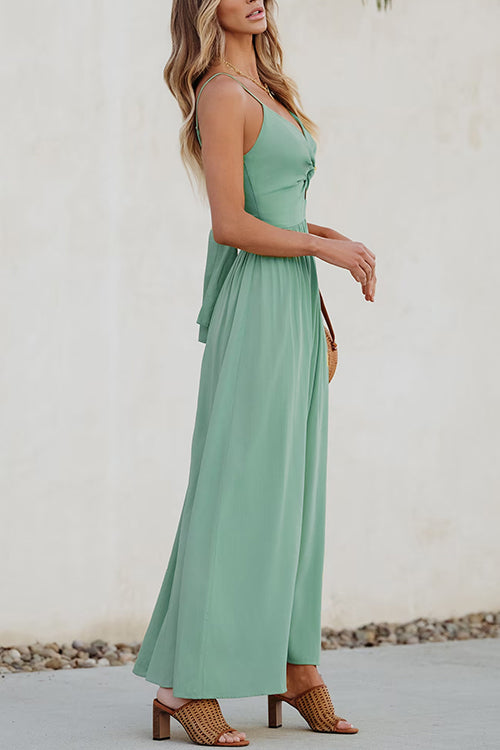 Karladress Twist V Neck Tie Back Cut Out Swing Maxi Cami Dress