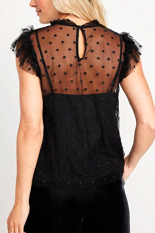 Sleeveless Ruffle Dotted Sheer Top with Camisole