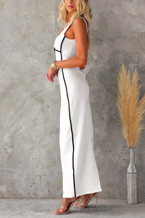 Karladress Backless Color Block Knit Sleeveless Maxi Dress