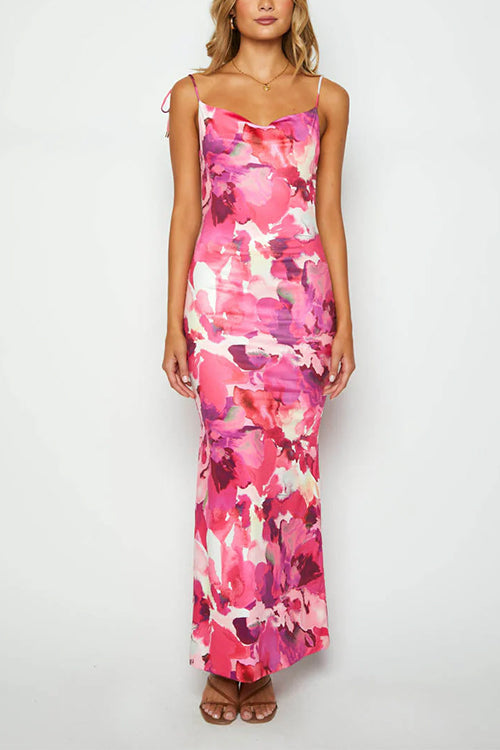 Karladress Tie Shoulder Backless Printed Maxi Cami Dress