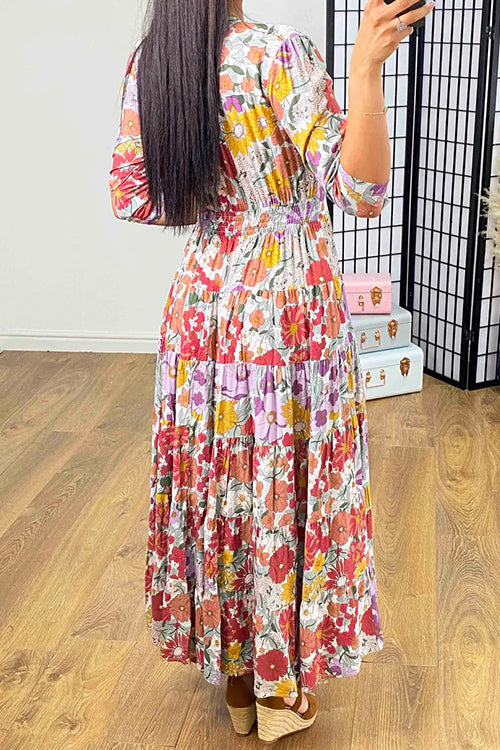 Karladress Deep V Neck High Waist Pockets Floral Maxi Swing Dress