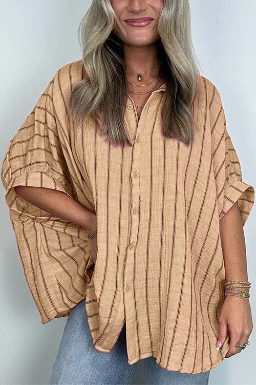 Karladress Oversized Button Down Batwing Sleeves Striped Shirt