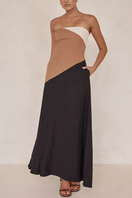 Karladress Strapless Color Block Pocketed Maxi Party Dress