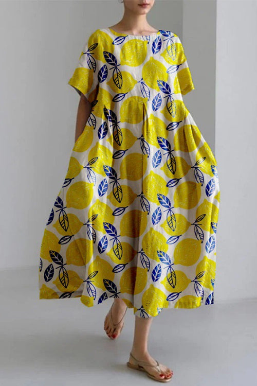 Karladress Printed Short Sleeves Pocketed A-line Midi Dress