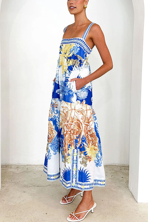 Karladress Pocketed Side Slit Printed Maxi Cami Dress