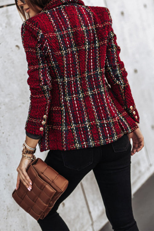 Karladress Double Breasted Open Front Plaid Blazer Jacket