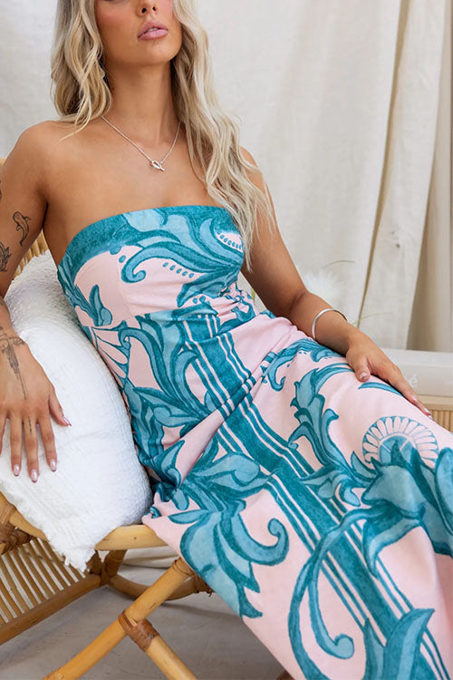 Karladress Strapless Tube Unique Print Swing Maxi Dress