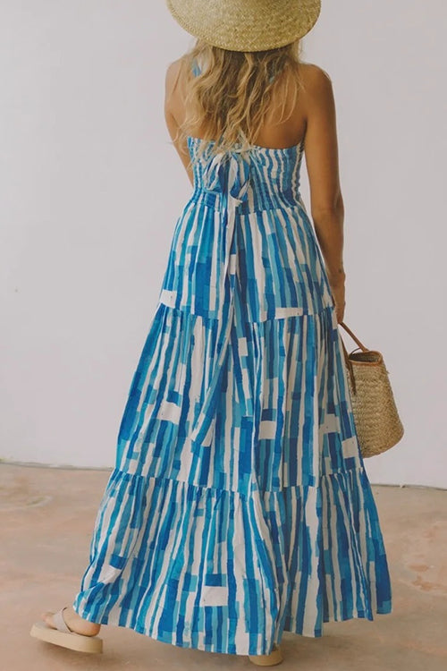 Karladress Square Collar Tiered Striped Maxi Cami Dress