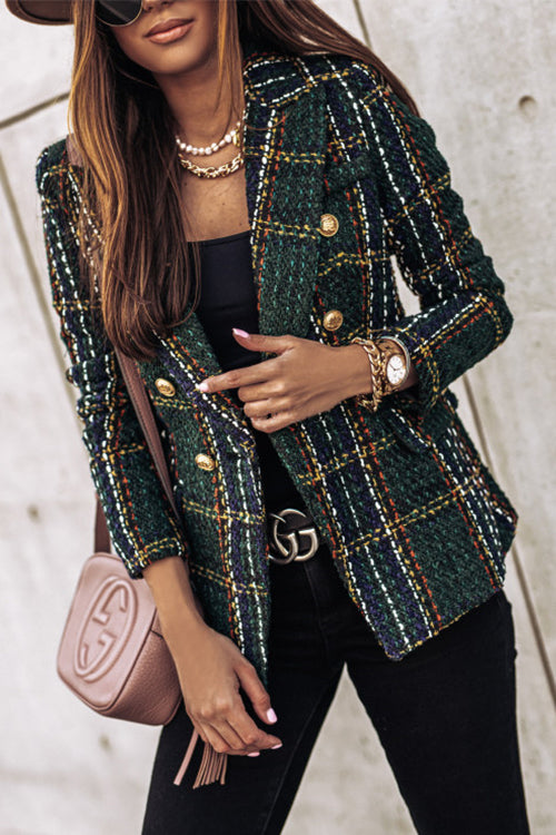 Karladress Double Breasted Open Front Plaid Blazer Jacket