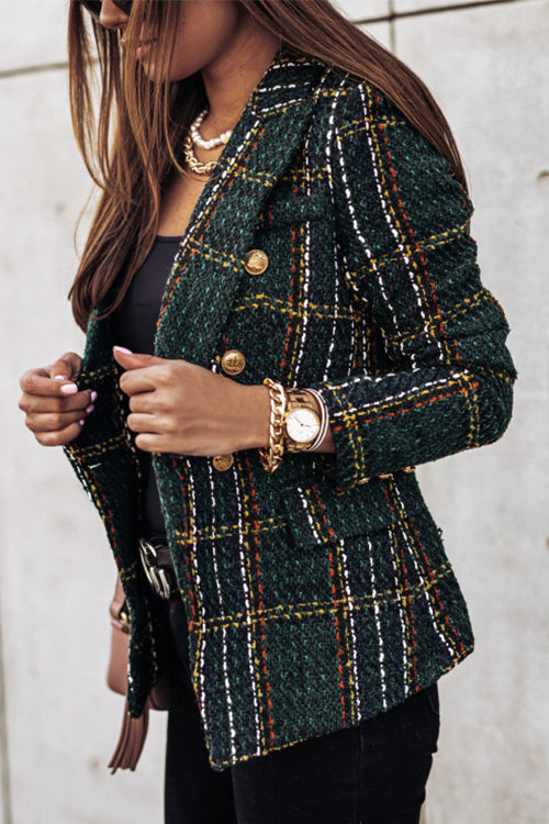 Karladress Double Breasted Open Front Plaid Blazer Jacket