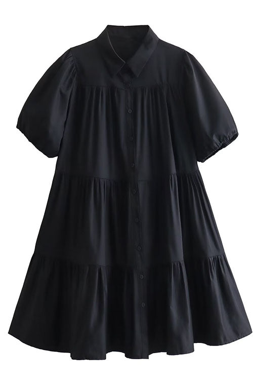 Karladress Puff Sleeves Button Down Ruffle Tiered Mini Shirt Dress