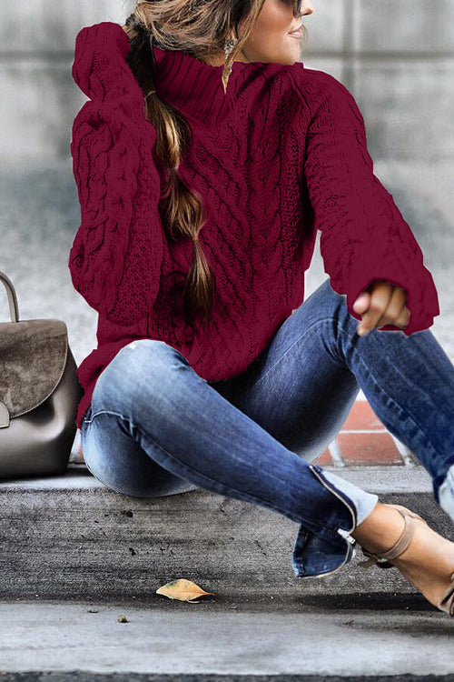 Karladress Mockneck Solid Cable Knit Pullover Sweater