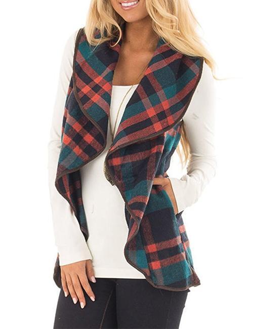 Karladress Pockets Plaid Jacket Vest