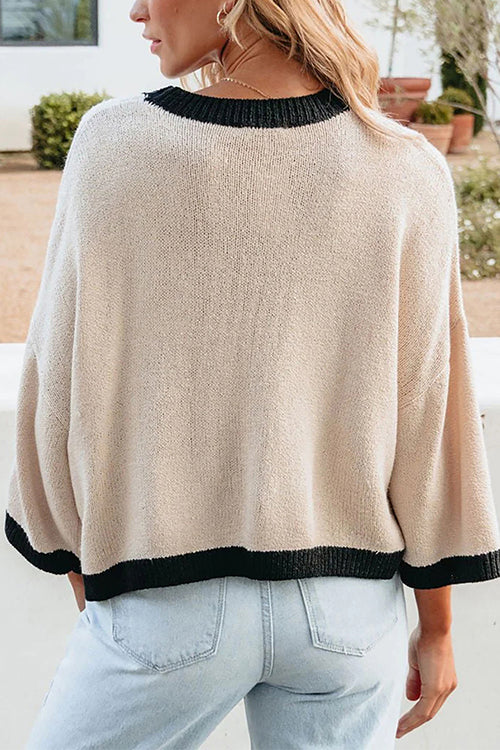 Karladress Crewneck Drop Shoulder Color Block Knit Sweater