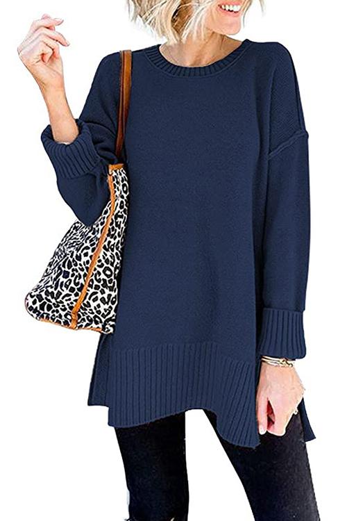 Karladress Drop Shoulder Side Split Loose Sweater