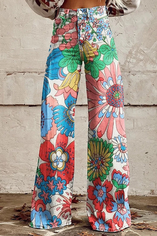 Karladress Vintage Floral Print Wide Leg Pants