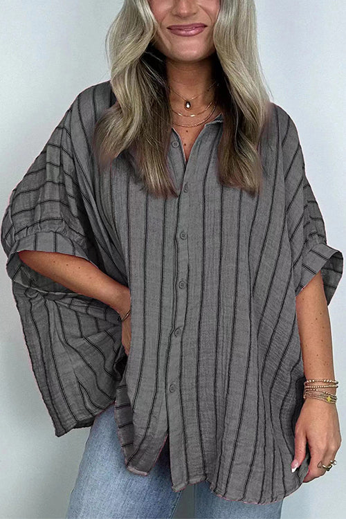 Karladress Oversized Button Down Batwing Sleeves Striped Shirt