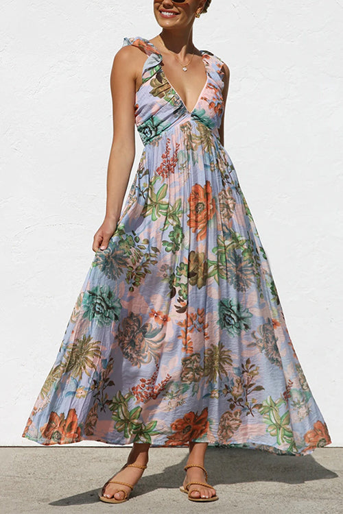 Karladress Sleeveless V Neck Floral Print Maxi Holiday Dress