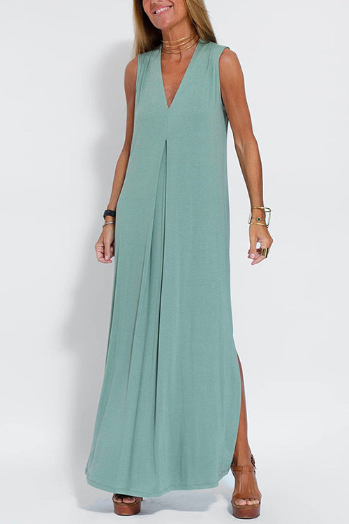 Karladress Sleeveless V Neck Side Split Maxi Dress