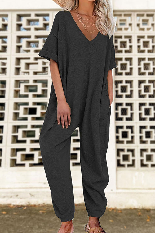 Karladress V Neck Half Sleeves Loose Fit Jumpsuit