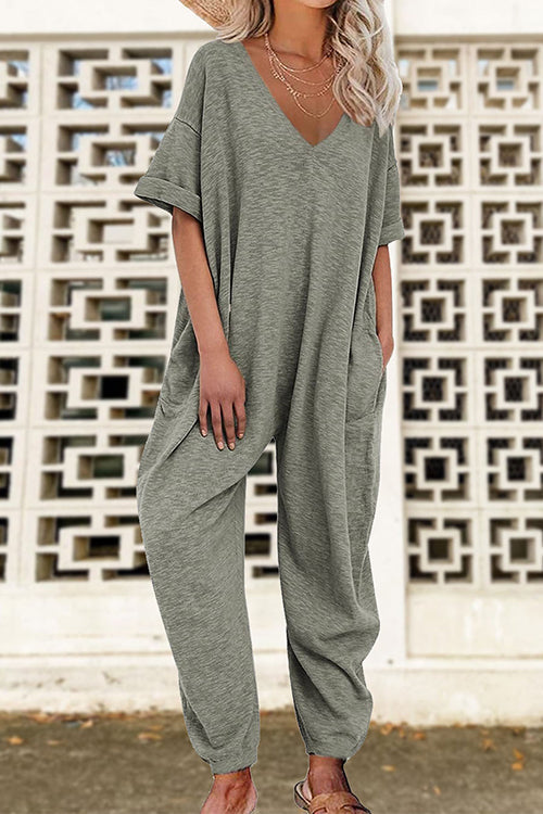 Karladress V Neck Half Sleeves Loose Fit Jumpsuit