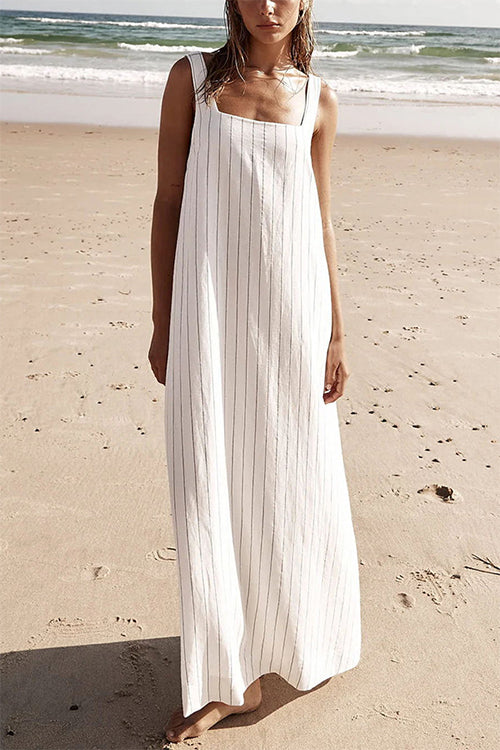 Karladress Square Collar Striped Maxi Cami Beach Dress