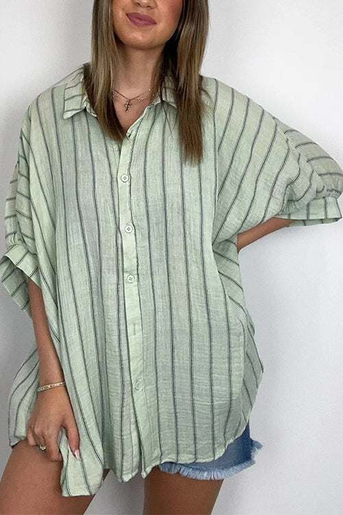 Karladress Oversized Button Down Batwing Sleeves Striped Shirt